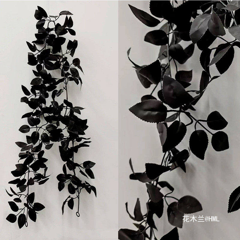 仿真黑色玫瑰叶藤条圣诞节装饰品暗黑系酒吧派对墙面花艺挂藤
