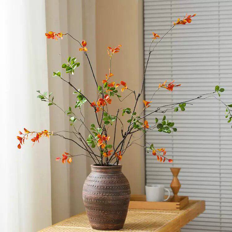 新中式仿真串串金果秋叶浆果枝禅意客厅落地插花家居假花装饰品