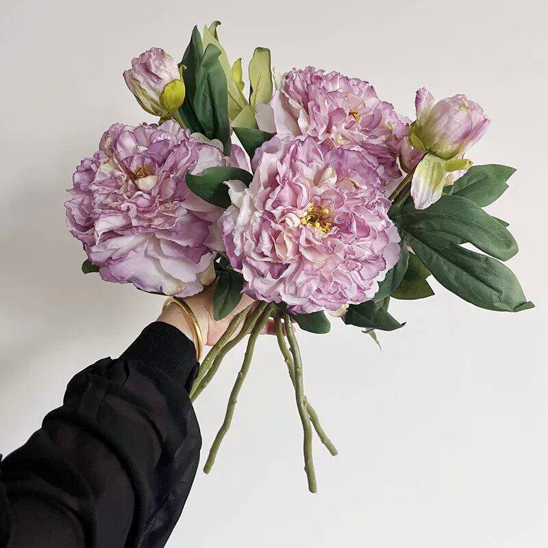 轻奢样板间牡丹芍药仿真花束 电视柜插花摆设室内软装假花装饰品
