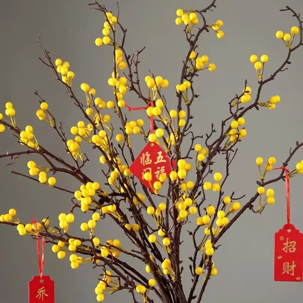 仿真花冬青红果发财果干花花束客厅桌面装饰摆件摆设浆果花艺插花