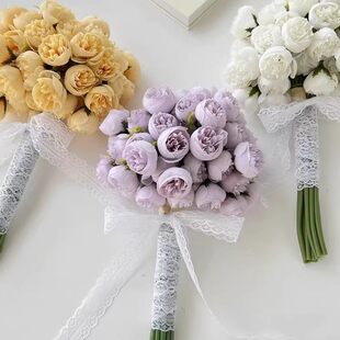 婚礼花艺素材芍药把束手札仿真花27头牡丹假花拍照道具新娘手捧花