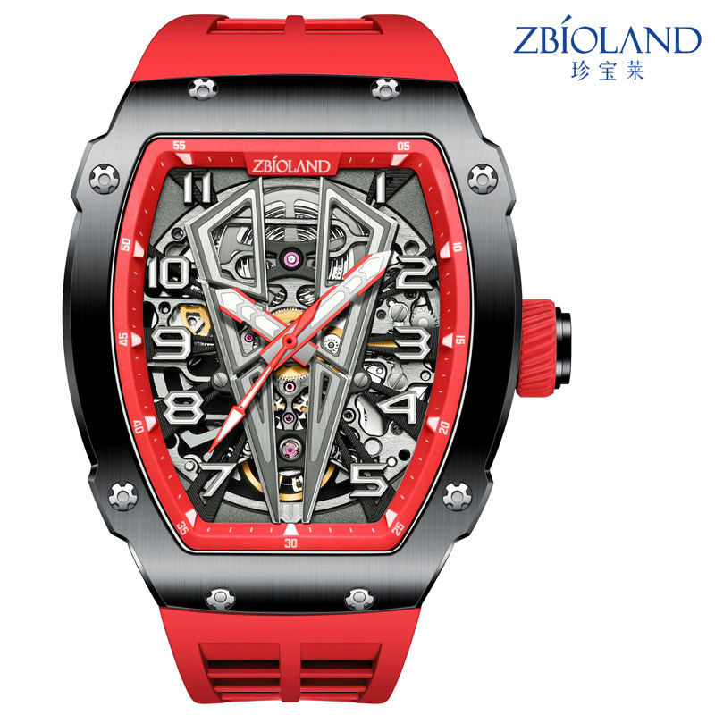 国表珍宝莱自动机械表酒桶型手表男镂空男士方形十大潮流男表防水