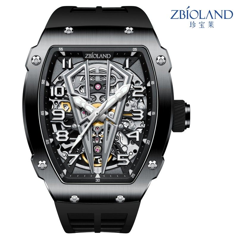 珍宝莱手表男机械表全自动酒桶型款夜光镂空防水潮流国表十大品牌