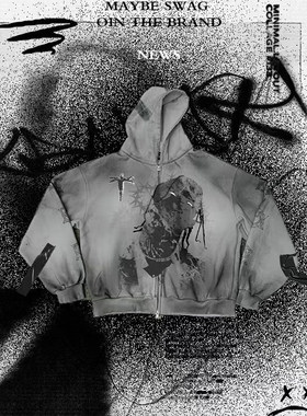 MAYBESWAG原创限量99件致敬TravisScott潮流hiphop说唱拉链卫衣薄