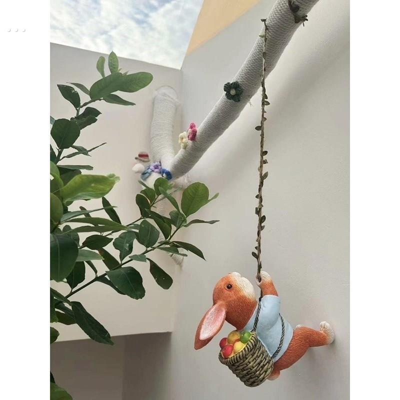 爬藤小兔子挂件小动物悬挂装饰品家居管道遮丑摆件庭院造景树盆挂