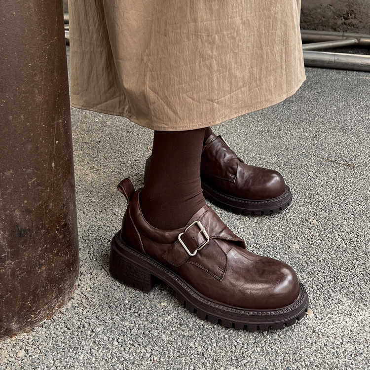 超软小羊皮扣带厚底乐福鞋女单鞋2026春秋新款复古圆头中跟小皮鞋,女鞋,乐福鞋（豆豆鞋）,淘宝优惠券,粉丝福利购,淘宝优惠卷