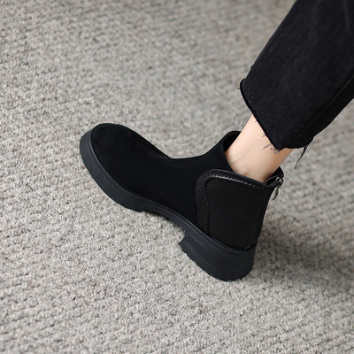 粗跟短靴女磨砂厚底马丁靴