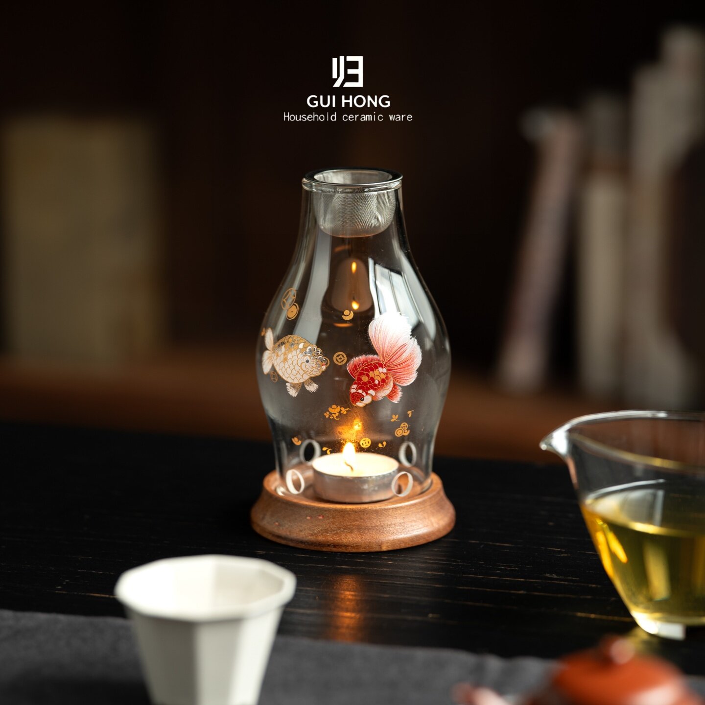 归鸿新中式烛台玻璃实木香薰罩禅意茶室书房桌面装饰摆件送礼好物