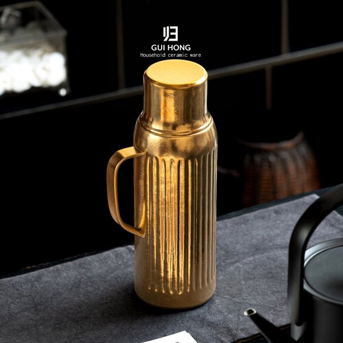 归鸿罗马柱纯钛闷茶壶轻奢金色保温壶复古设计家用焖泡茶专用壶