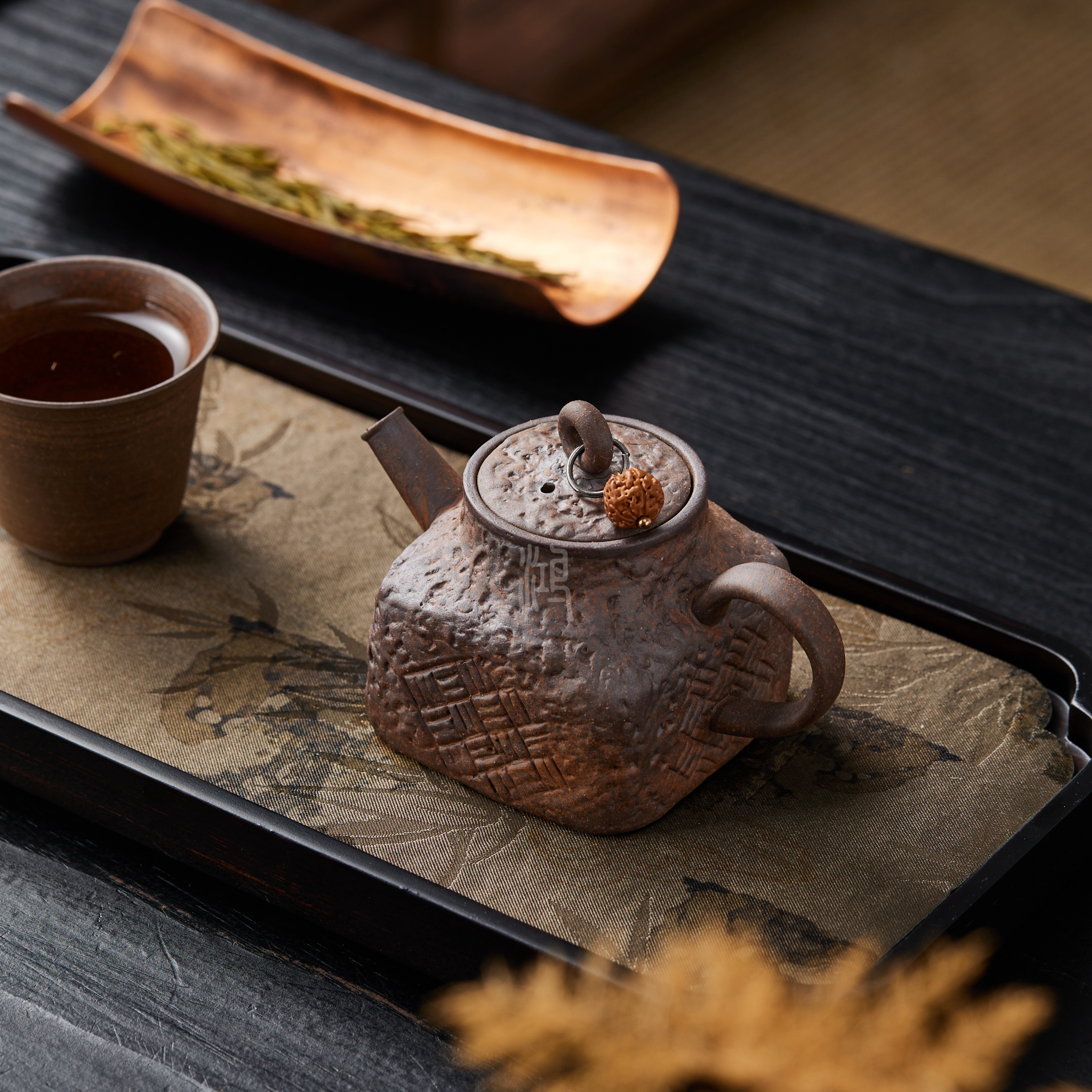 归鸿中式功夫泡茶壶手工老岩泥粗陶复古家用单壶手抓壶精致四方壶