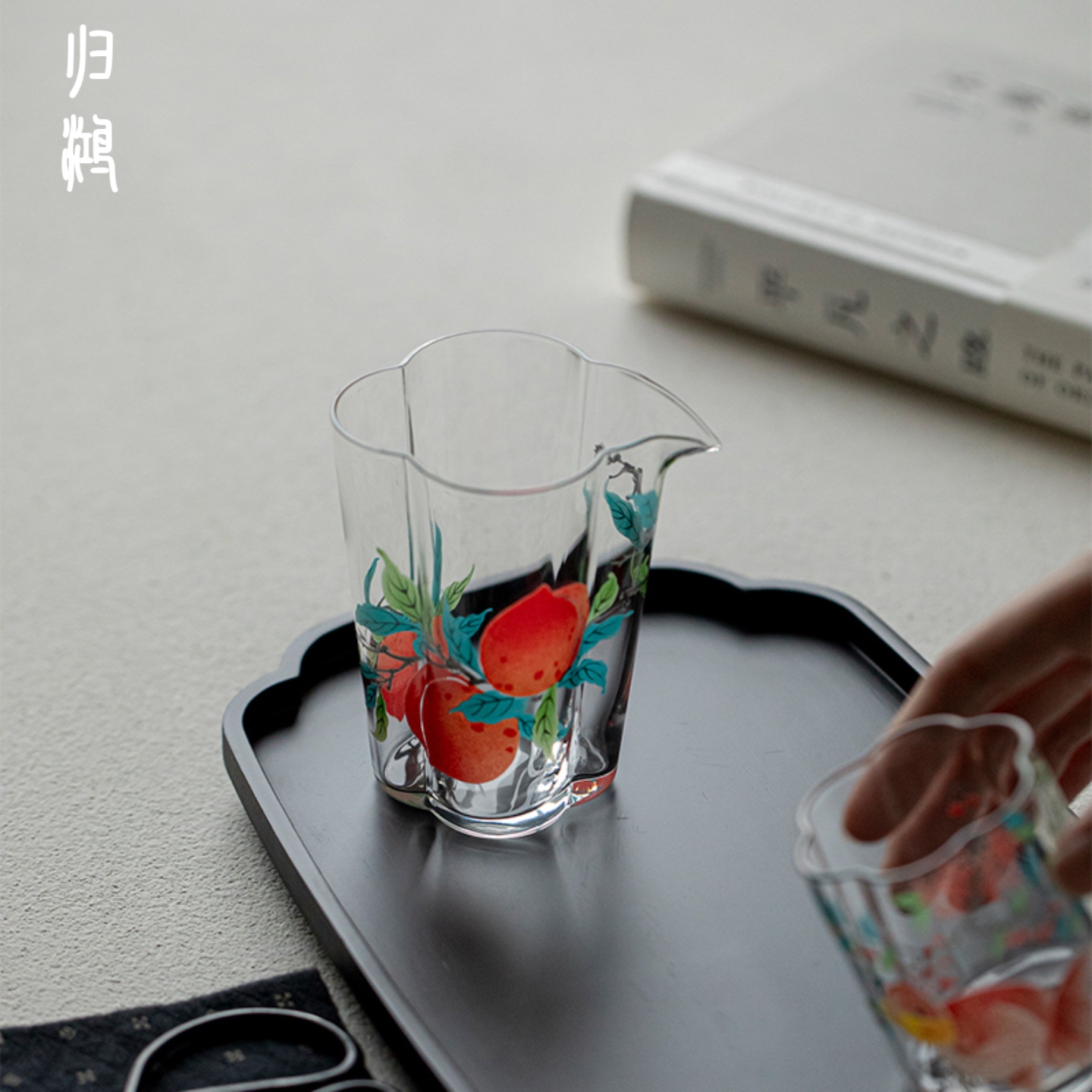 归鸿中式花卉寿桃公道杯家用防烫高硼硅玻璃公杯茶海分茶器