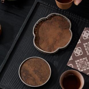 归鸿复古手作古锡岩石杯垫壶承古篱创意镂空做旧小壶垫茶托盘盖置