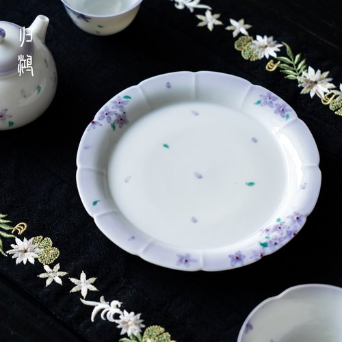归鸿中式手绘精致釉下彩陶瓷简约圆形干泡茶盘茶道壶承家用小号