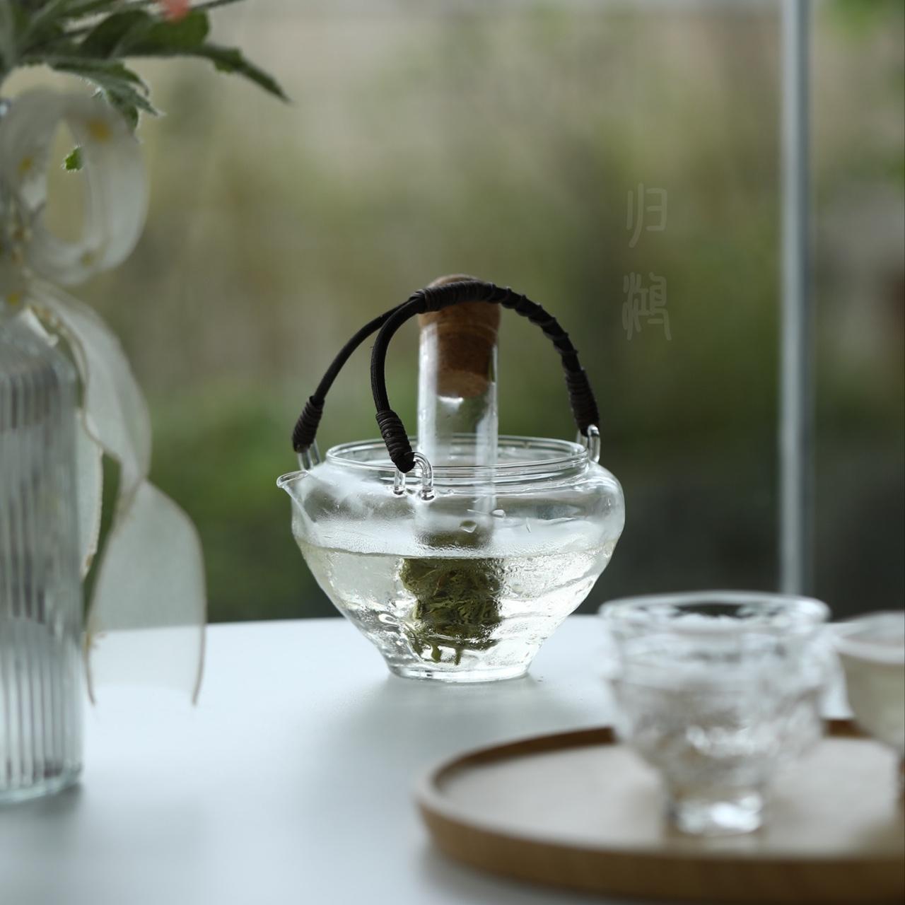 归鸿茶壶玻璃提梁壶带过滤绿茶专用泡茶器耐热玻璃加厚冲茶器茶壶