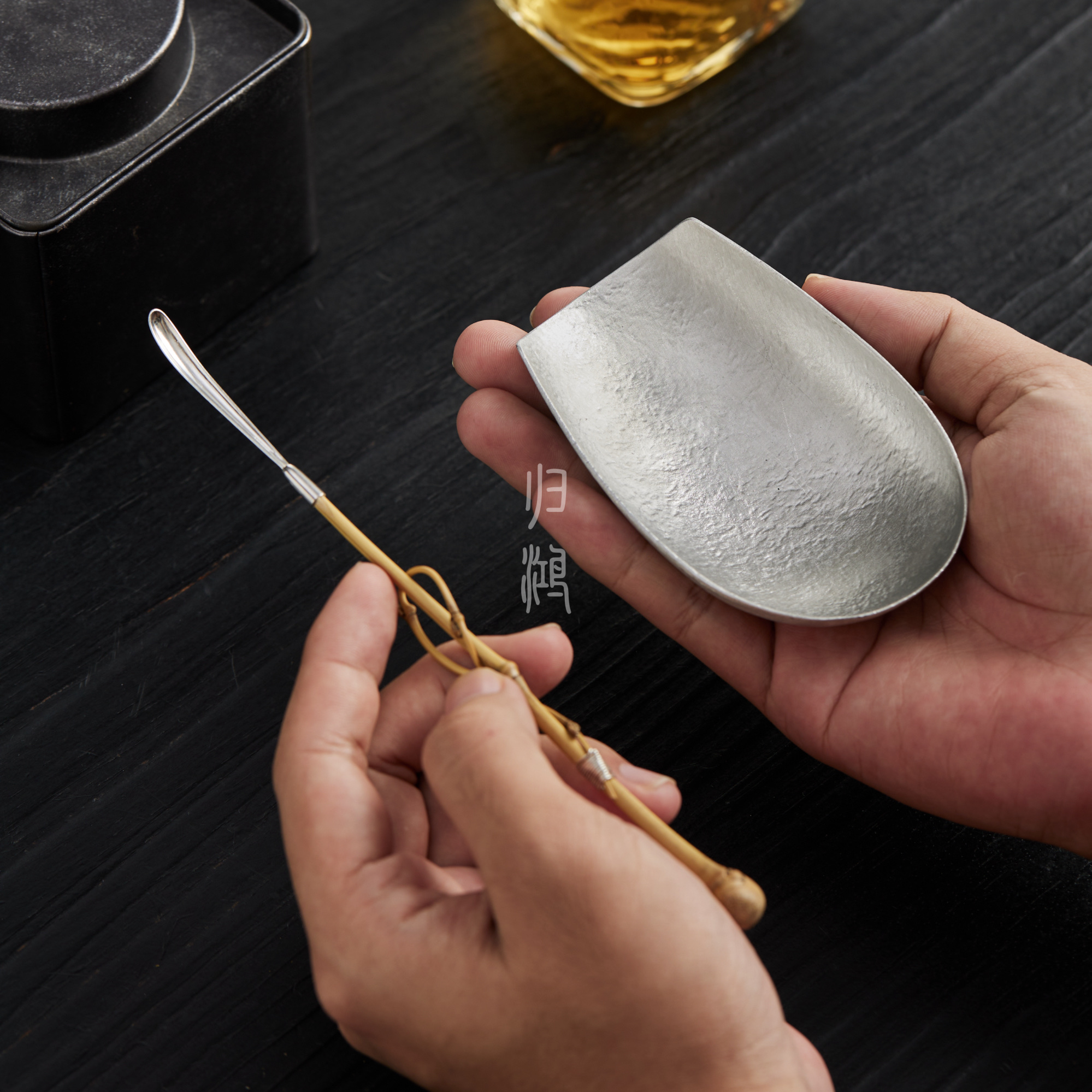 归鸿锡制茶则锤纹手工茶荷赏茶器茶勺中式禅意茶道配件投茶器