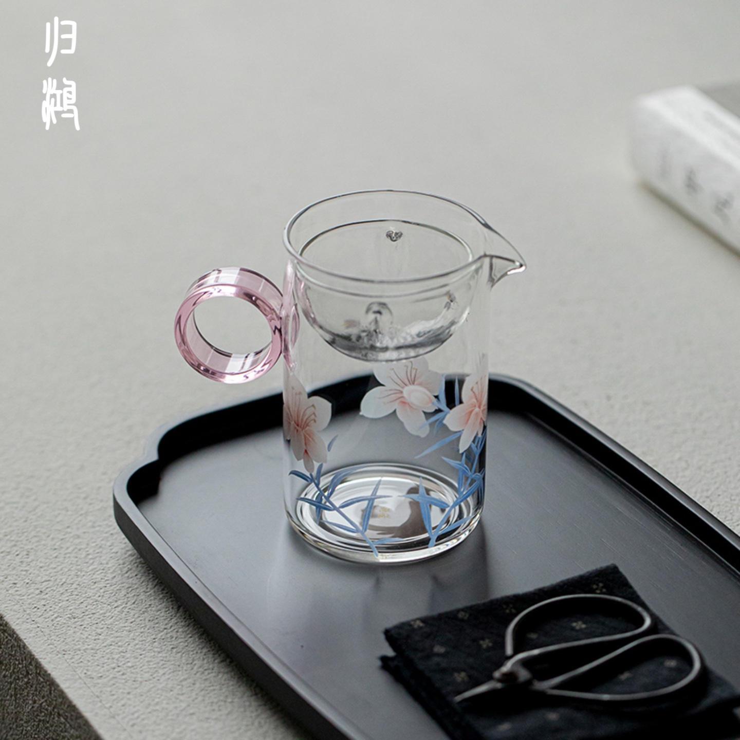归鸿中式玻璃公道杯茶漏一体女士百合花公杯家用泡茶分茶器茶壶