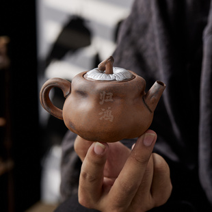 归鸿描银老岩泥柿柿如意壶家用侘寂风茶壶功夫陶瓷泡茶器带过滤