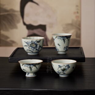 归鸿中式复古青花手绘茶杯单杯主人杯陶瓷品茗杯家用功夫茶具茶盏
