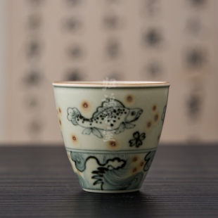 归鸿景德镇手绘青花鱼藻纹主人杯斗彩单杯陶瓷个人专用茶杯品茗杯