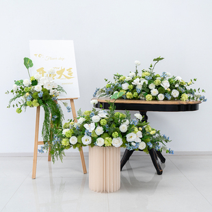 森系仿真花婚礼酒店迎宾签到台布置会议桌花商务活动长桌摆放花艺