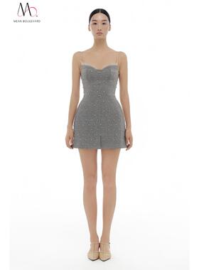 MONTSAND越南品牌La Pureza系列灰色人字形水晶串珠连衣裙定制