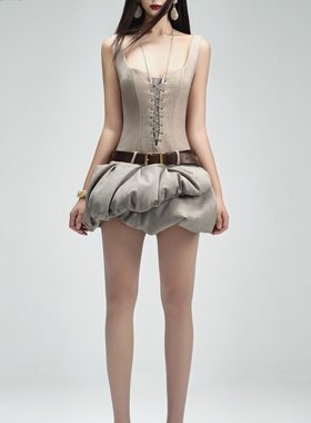 Jadeite T.H越南品牌Symmetry系列泡泡挂脖毛毡迷你连衣裙定制