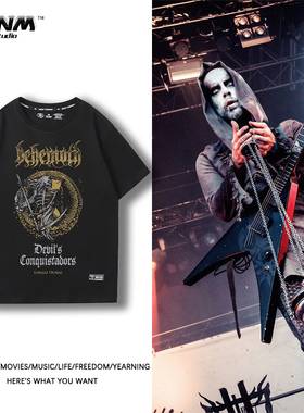 BEHEMOTH Satanist 泰版黑金属乐队短袖t恤男生撒旦潮流印花半袖