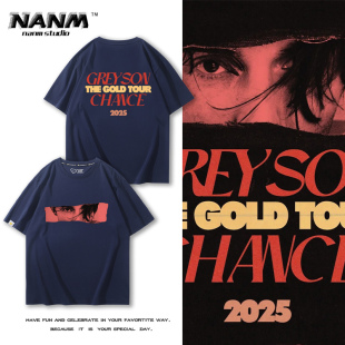 灰森Greyson Chance演唱会周边短袖男女2025年夏季新款美式上衣潮