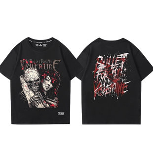 bullet for my valentine金属核乐队心形玫瑰印花T恤短袖男女半袖