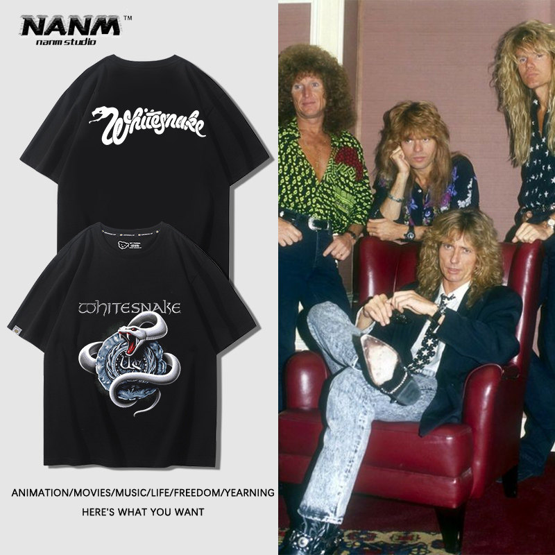 英国whitesnake白蛇乐队短袖男老牌摇滚重金属潮流复古宽松半截袖