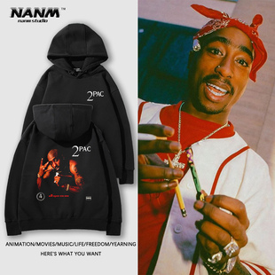 2PAC图帕克Tupac连帽卫衣男女街头嘻哈欧美说唱人像宽松舒适上衣