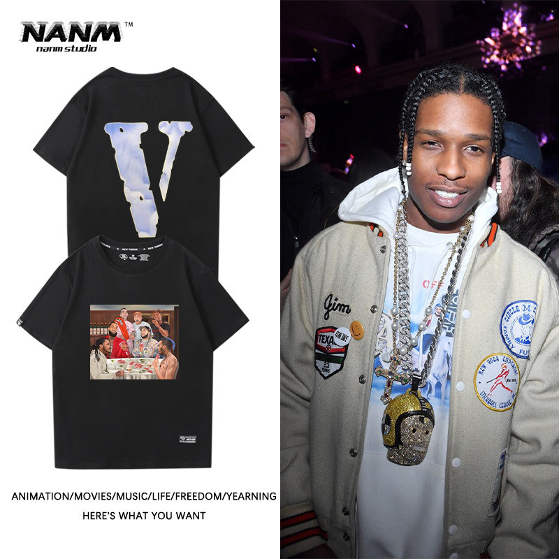asap rocky 联名 yams day 2020 vlone短袖t恤男女嘻哈说唱半截袖