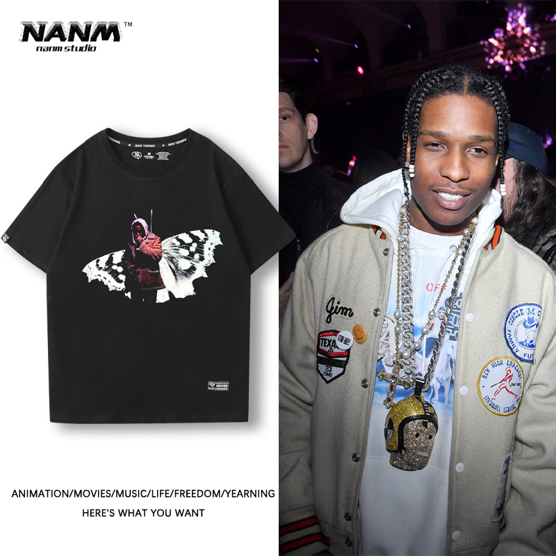 ASAP ROCKY 83嘻哈喷涂印花短袖T恤男女款夏季宽松圆领街头半截袖 男装 T恤 原图主图