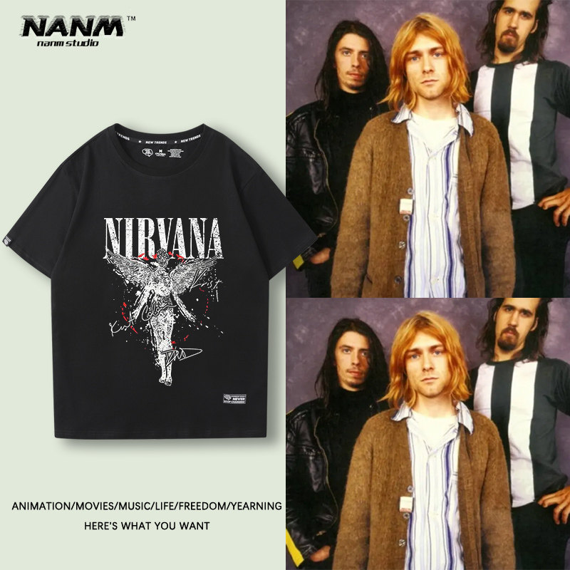 nirvana涅槃天使印花t恤短袖男女情侣欧美高街风摇滚ins潮牌半袖