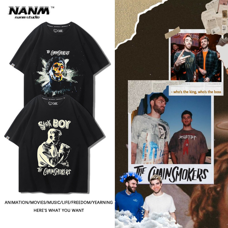The Chainsmokers烟鬼乐队短袖男夏季纽约双人电音DJ宽松纯棉半袖