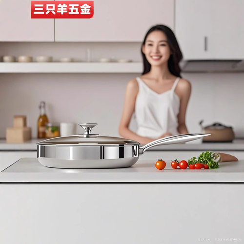 无涂层316不锈钢平底锅家用不粘锅食品级加厚电磁炉专用牛排煎锅