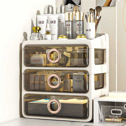 桌面化妆品收纳盒抽屉式宿舍梳妆台口红护肤品透明收纳箱子
