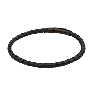 深蓝色真皮手绳男生穿黄金饰品转运珠高级质感黑色钛钢一字扣手链