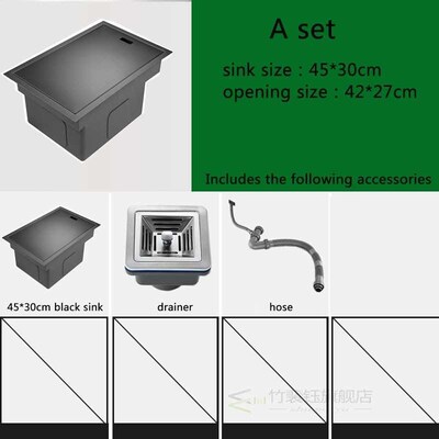 Hidden black Kitchen sink Single bowl Bar Small Size sink St