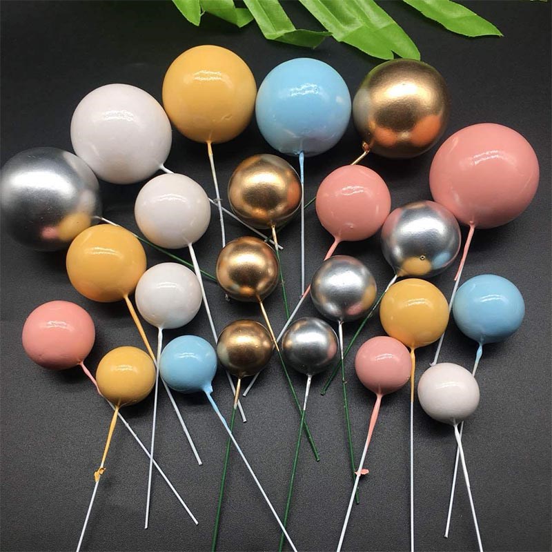 20pcs Golden Ball Cake Topper Happy Birthday Party Baby