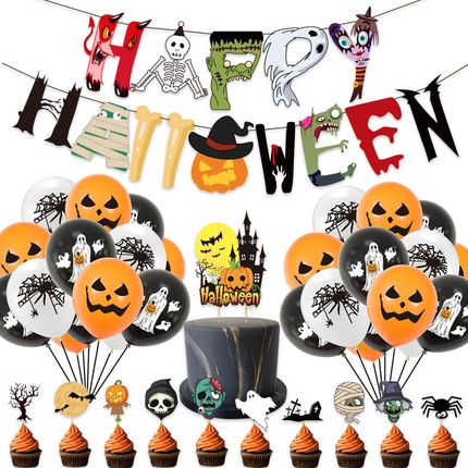 Halloween balloon cake card flag pull banner set Halloween