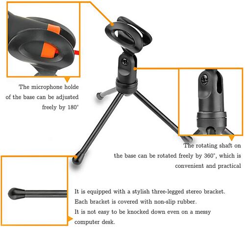 PC Condenser Microphone with Mic Stand Professional 3.5mm Ja