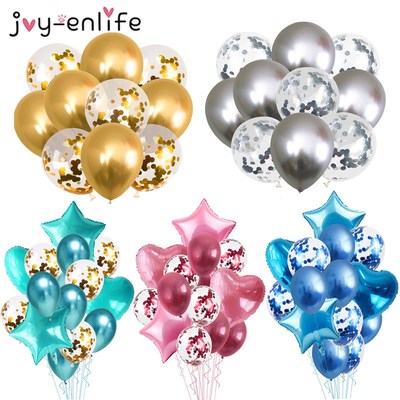 10/14pcs Metallic Balloons Heart Star Gold Confetti Balloon