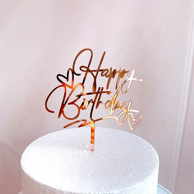 New Happy Birthday Cake Topper Rose Gold Heart Birthday