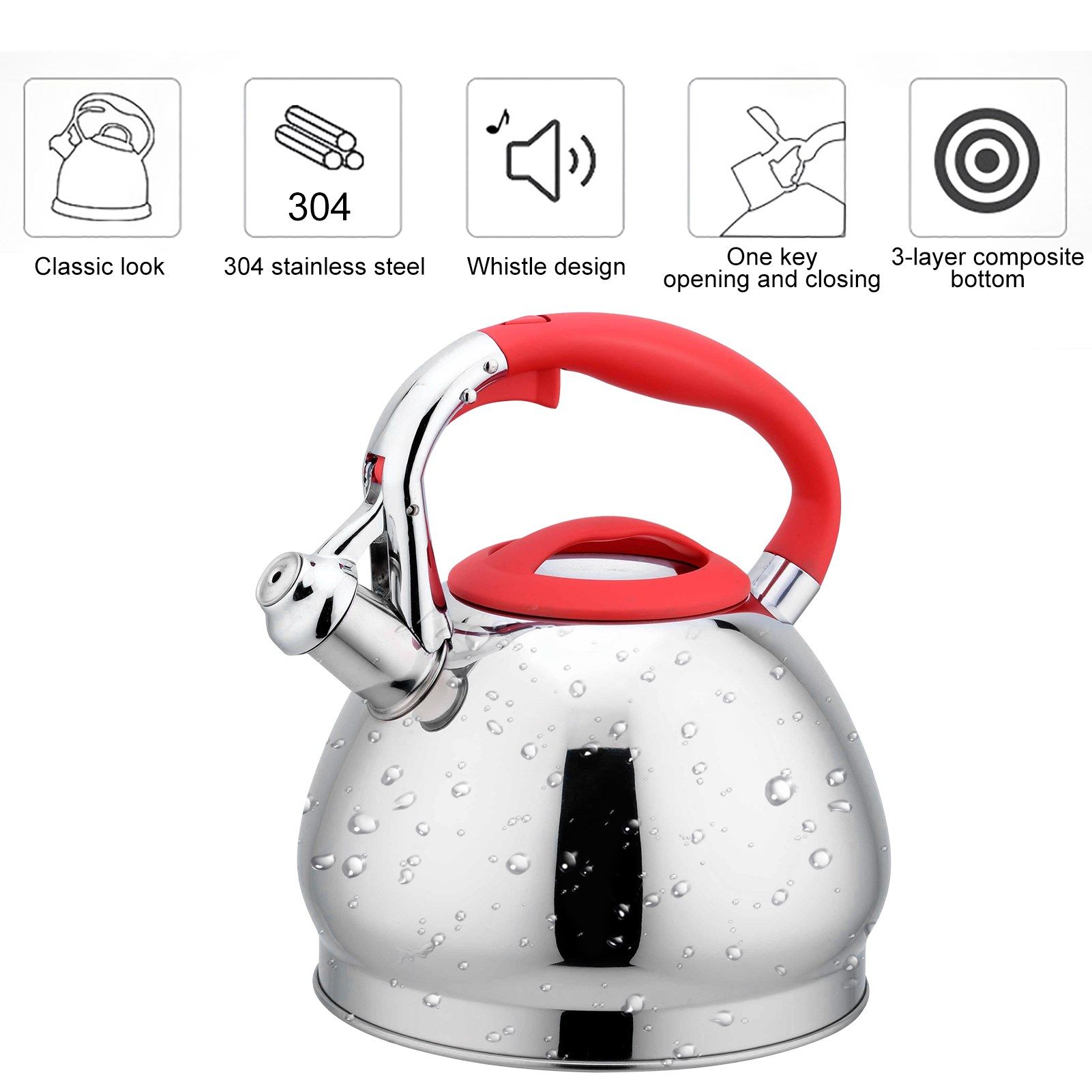 3L Food-grade Stainless Steel Whistling Tea Kettle Classic H