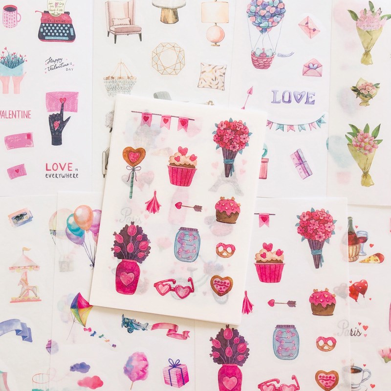 8 Sheets Love Story Flowers Washi Paper Sticker Notebook Co