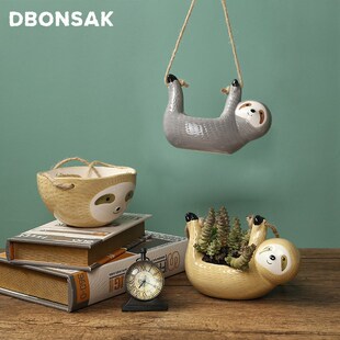 Nordic Wall Hanging Ceramic Vase Sloth Flower Pot Scindapsus