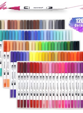 120 Colors Dual Tip Brush Marker Pens Art Watercolor Finelin