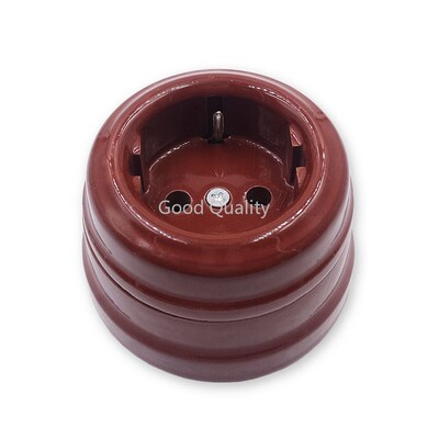 Home Improvement EU Ceramic Socket Retro Wall Outlet Brown
