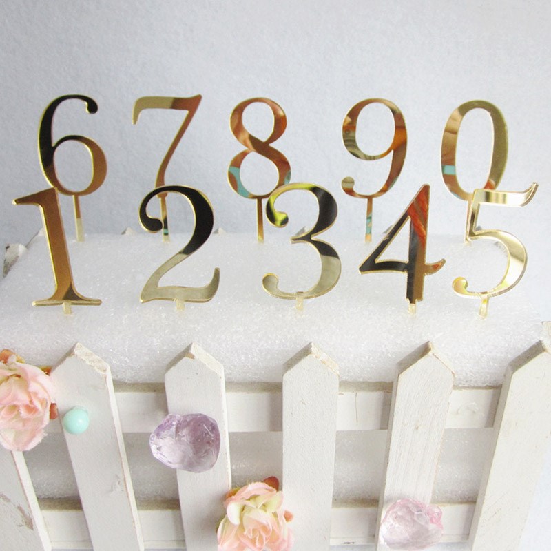 0~9 Numbers Acrylic Cake Topper Gold Mirror Birthday